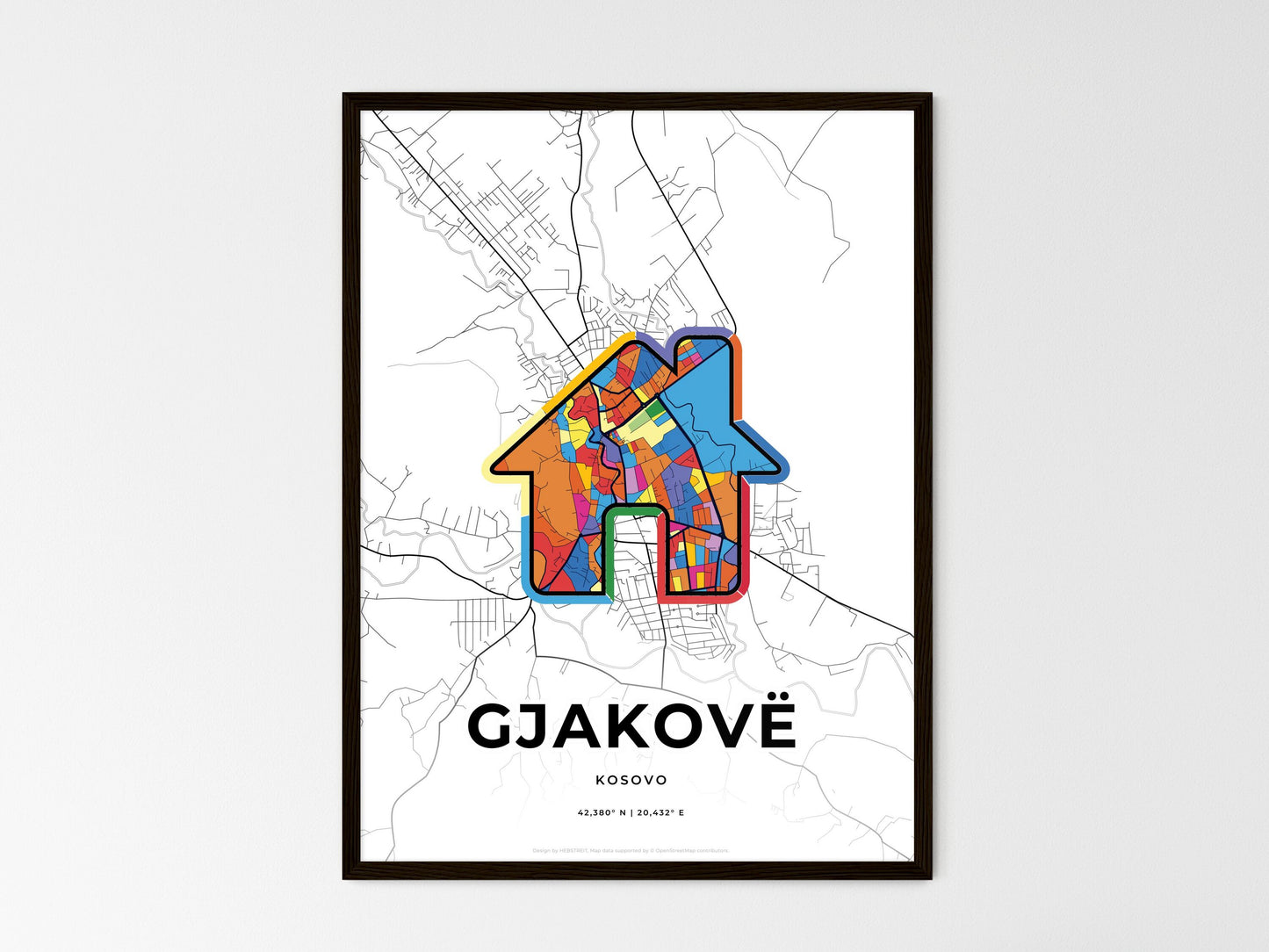 Gjakovë / Đakovica Kosovo wedding art map with home icon