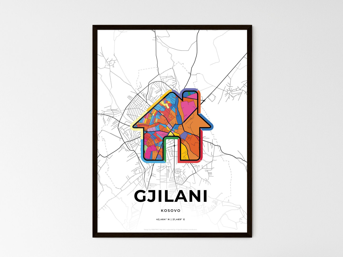 Gjilani / Gnjilane Kosovo wedding art map with home icon