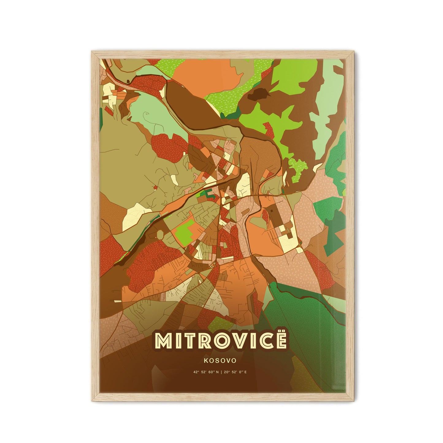 Colorful MITROVICË / KOSOVSKA MITROVICA KOSOVO Fine Art Map Farmhouse
