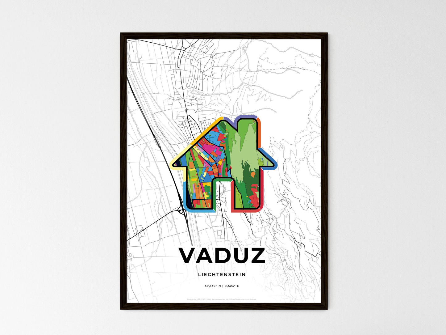 Vaduz Liechtenstein wedding art map with home icon