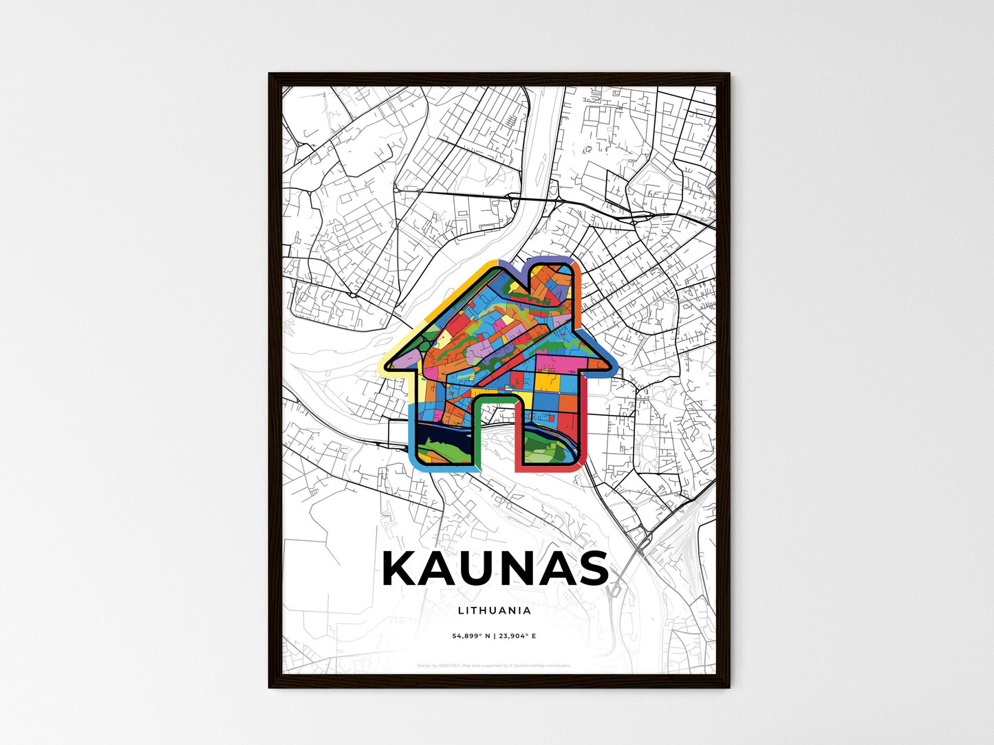 Kaunas Lithuania wedding art map with home icon