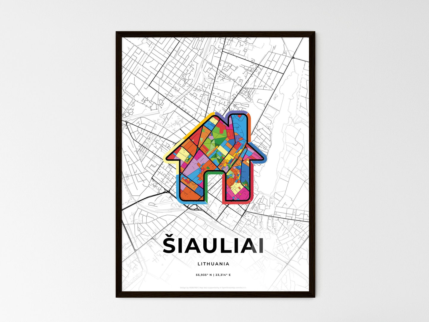 Šiauliai Lithuania wedding art map with home icon
