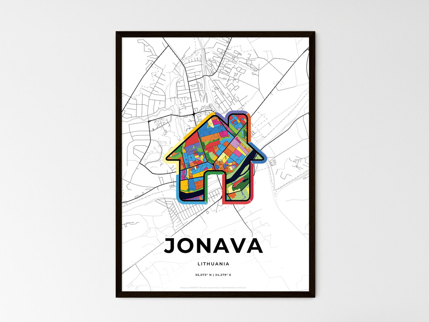 Jonava Lithuania wedding art map with home icon
