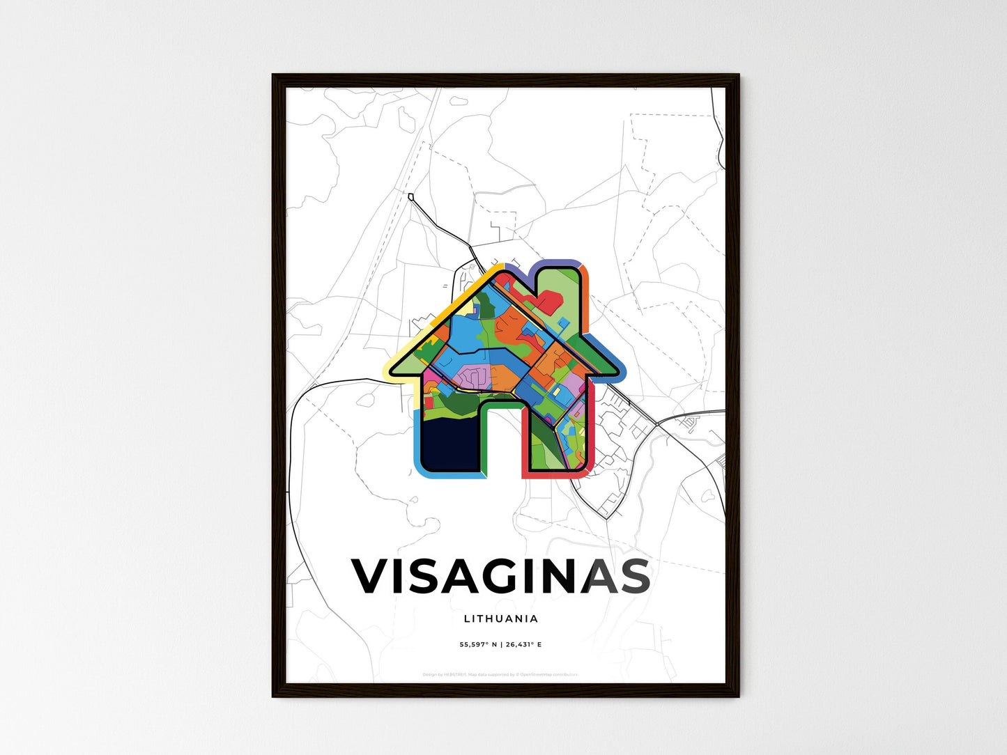 Visaginas Lithuania wedding art map with home icon