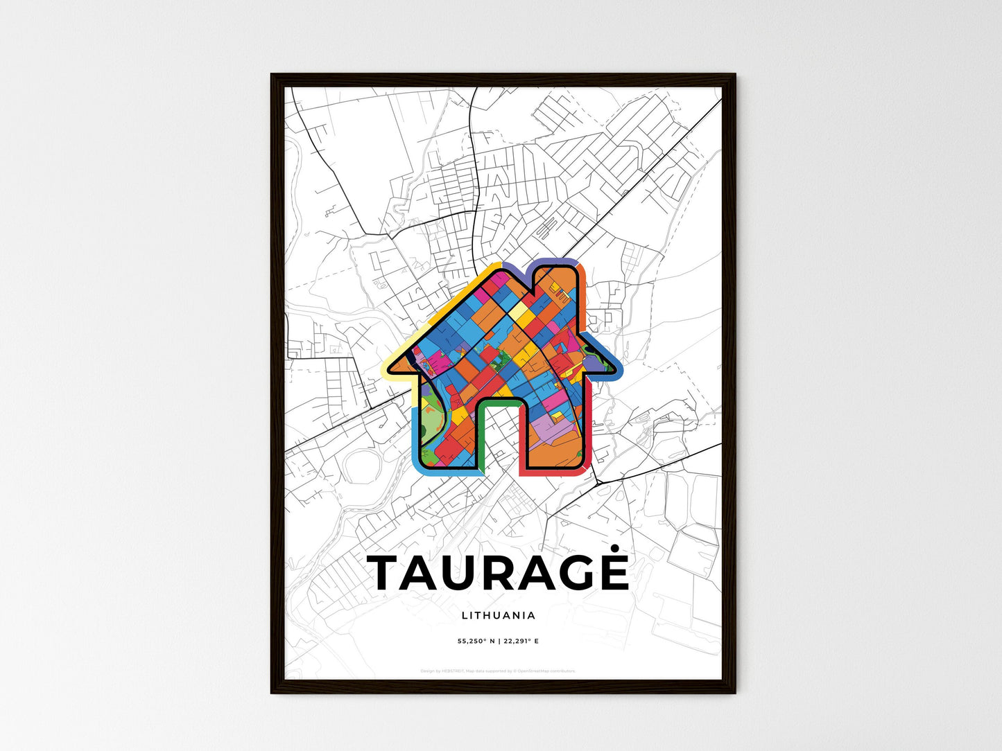 Tauragė Lithuania wedding art map with home icon