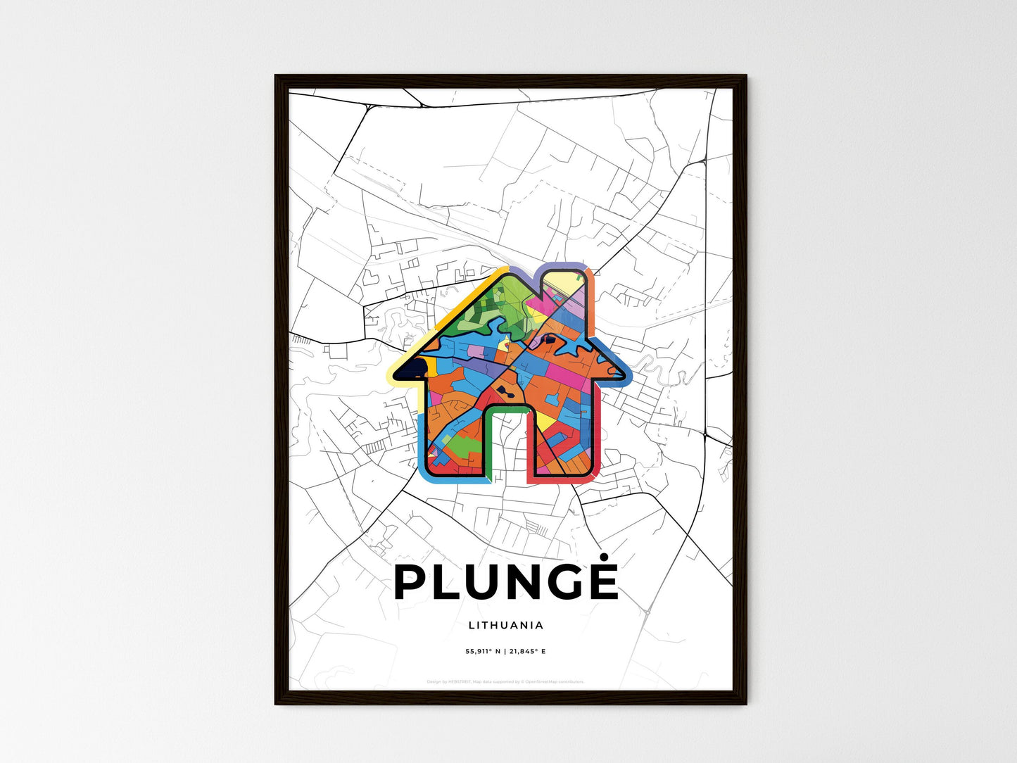 Plungė Lithuania wedding art map with home icon