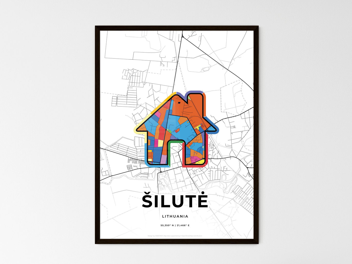 Šilutė Lithuania wedding art map with home icon