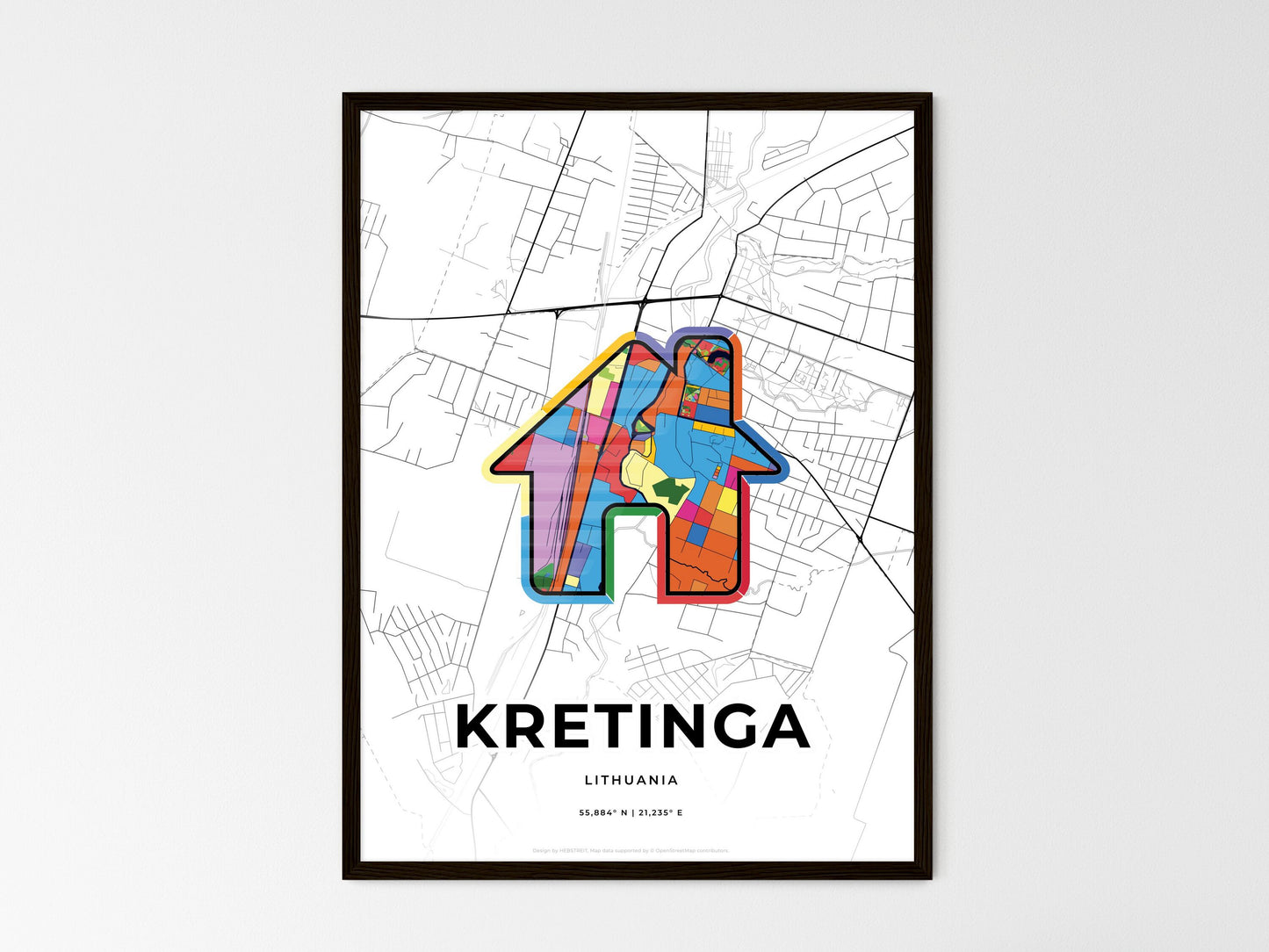 Kretinga Lithuania wedding art map with home icon