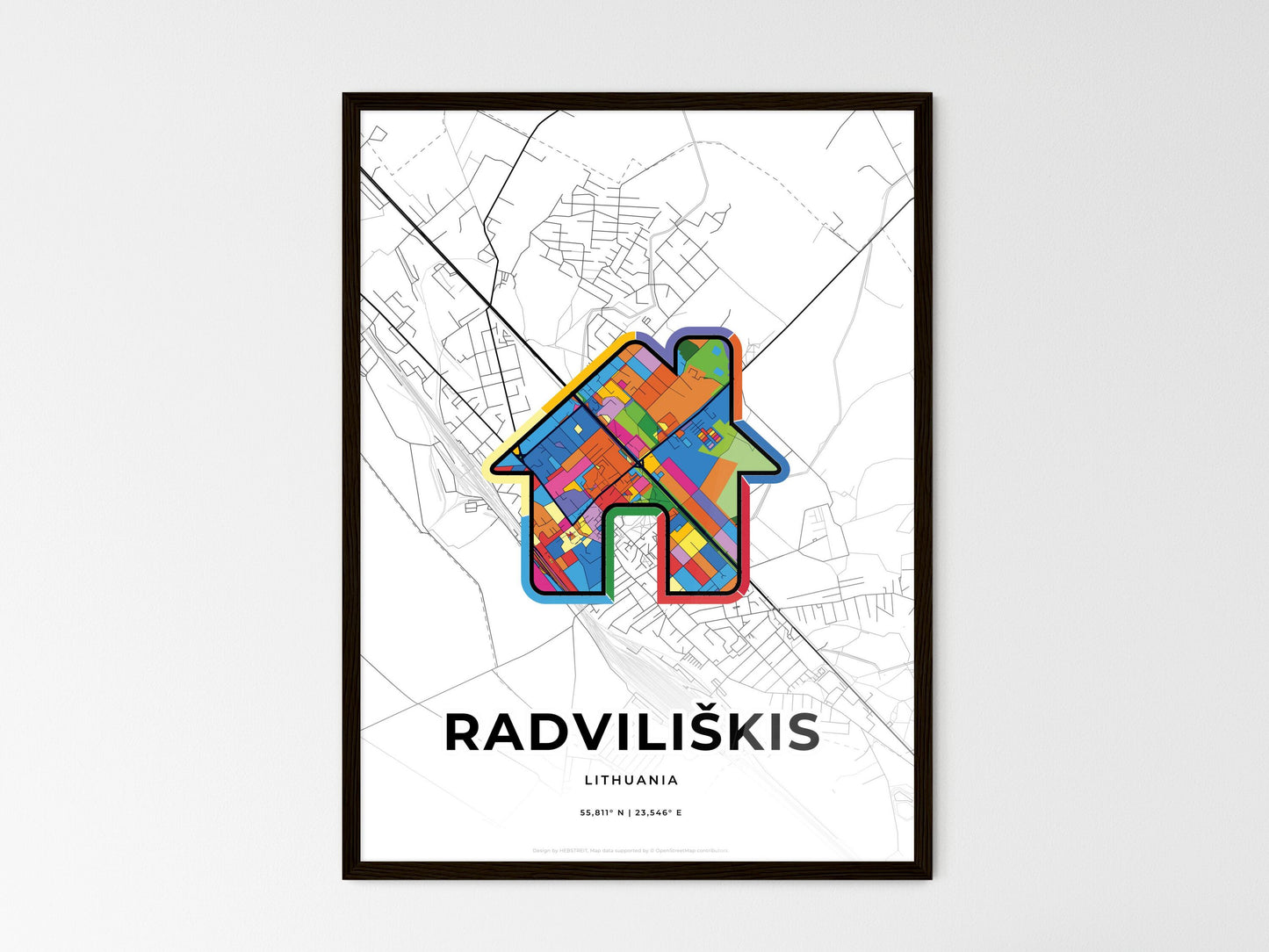 Radviliškis Lithuania wedding art map with home icon