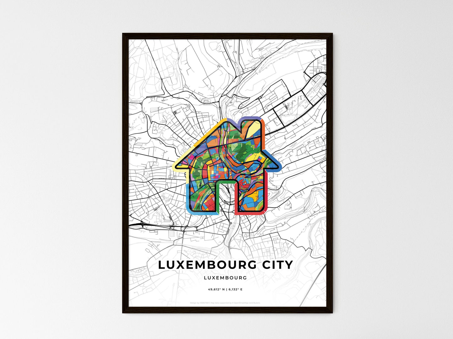 Luxembourg City Luxembourg wedding art map with home icon