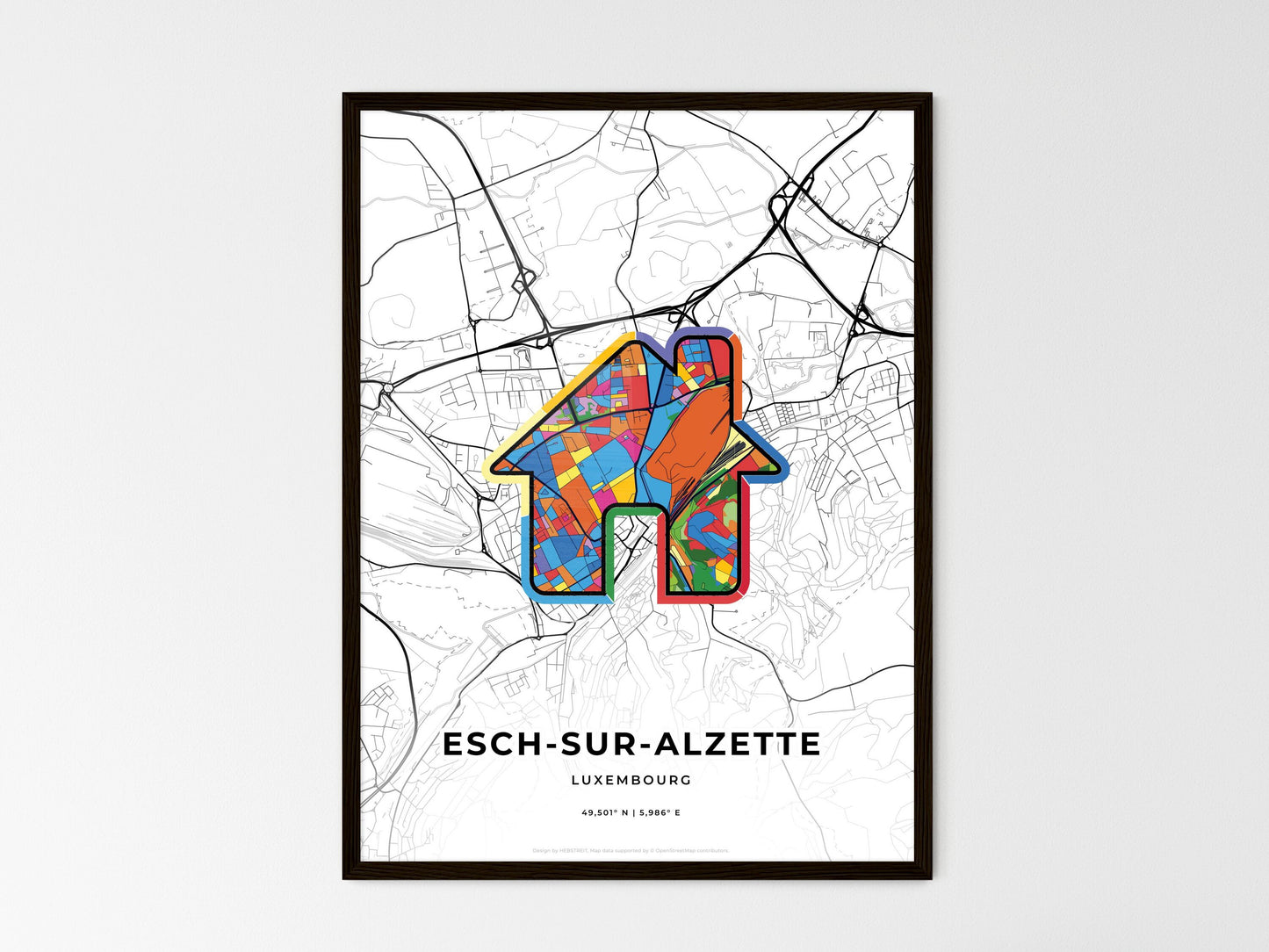 Esch-Sur-Alzette Luxembourg wedding art map with home icon
