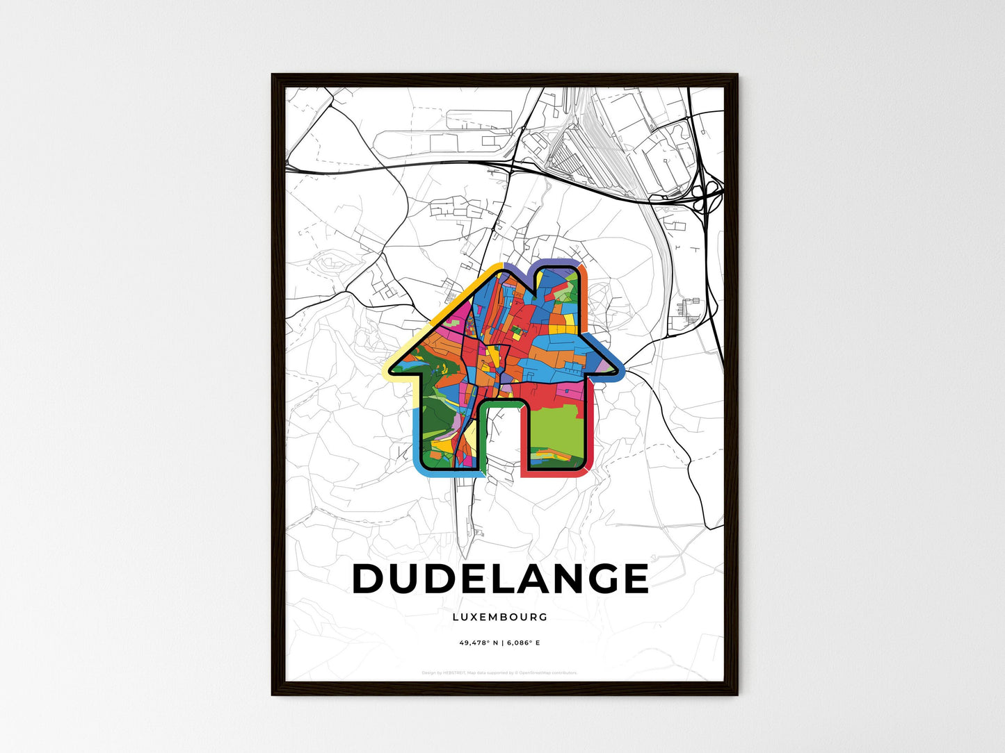 Dudelange Luxembourg wedding art map with home icon