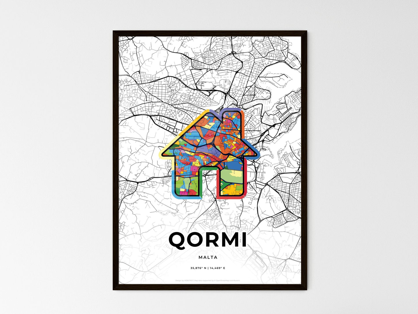 Qormi Malta wedding art map with home icon
