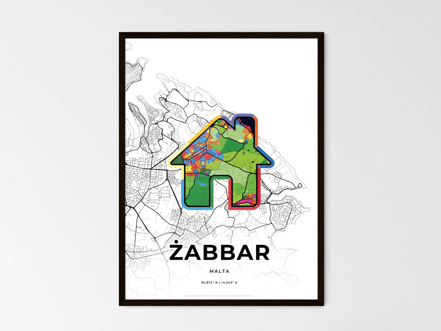 Żabbar Malta wedding art map with home icon