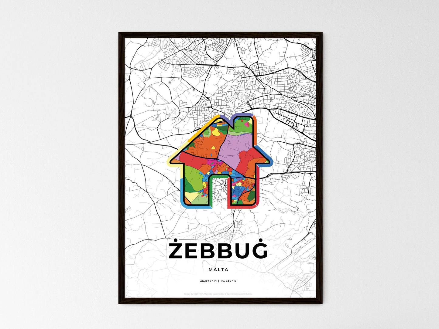 Żebbuġ Malta wedding art map with home icon