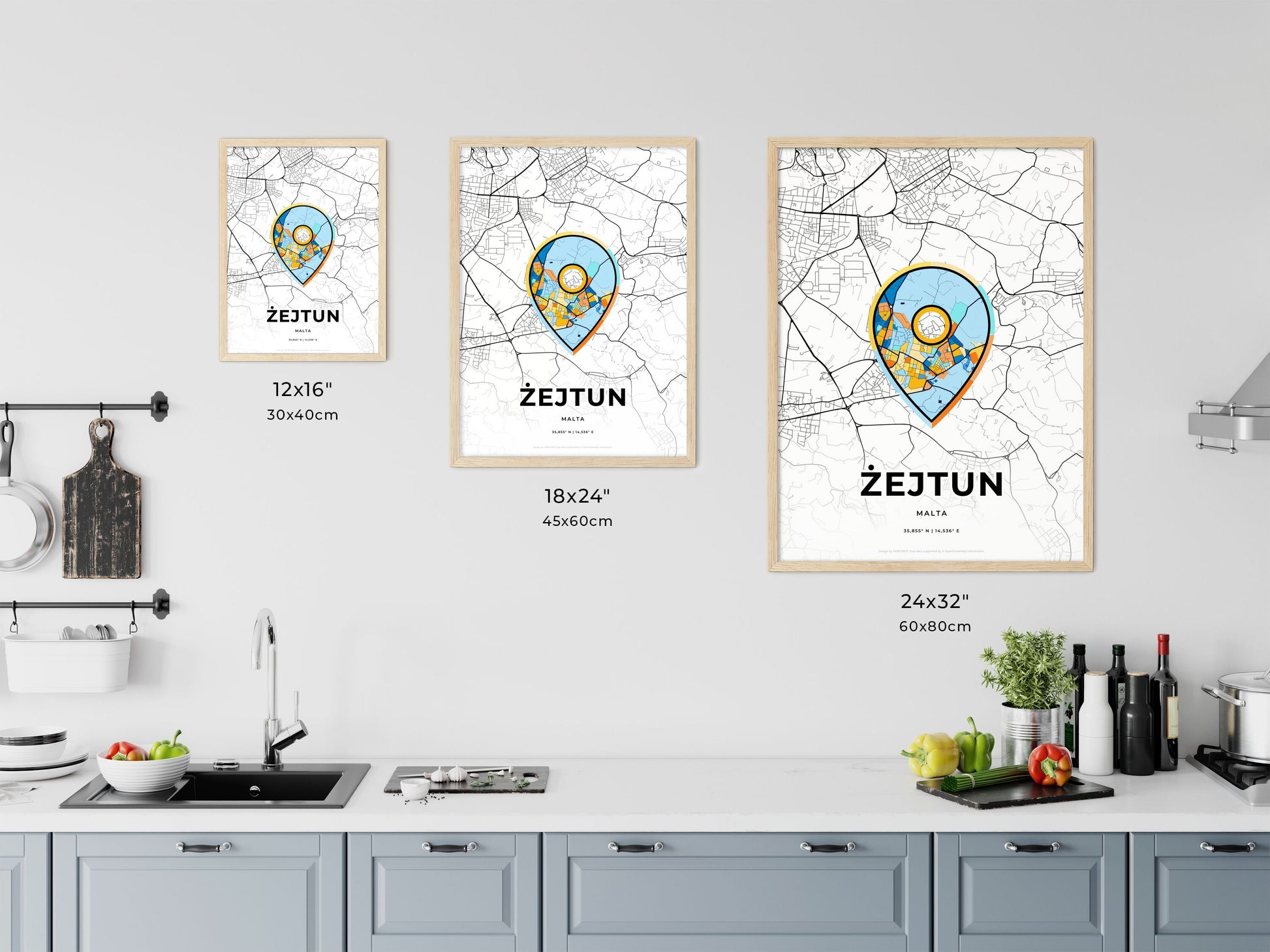 ŻEJTUN MALTA minimal art map with a colorful icon. Where it all began, Couple map gift.