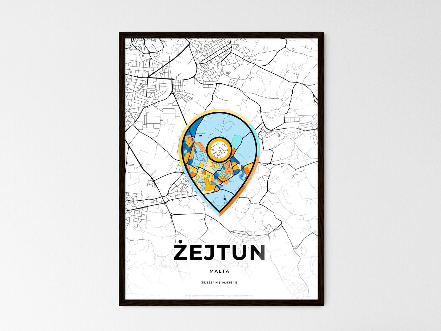 ŻEJTUN MALTA minimal art map with a colorful icon. Where it all began, Couple map gift. Style 1
