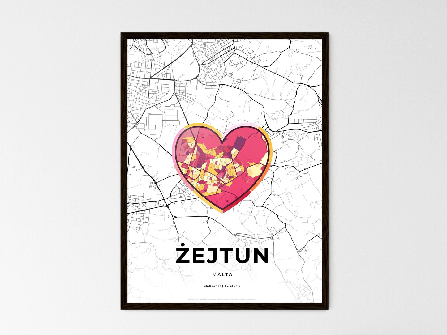 ŻEJTUN MALTA minimal art map with a colorful icon. Where it all began, Couple map gift. Style 2