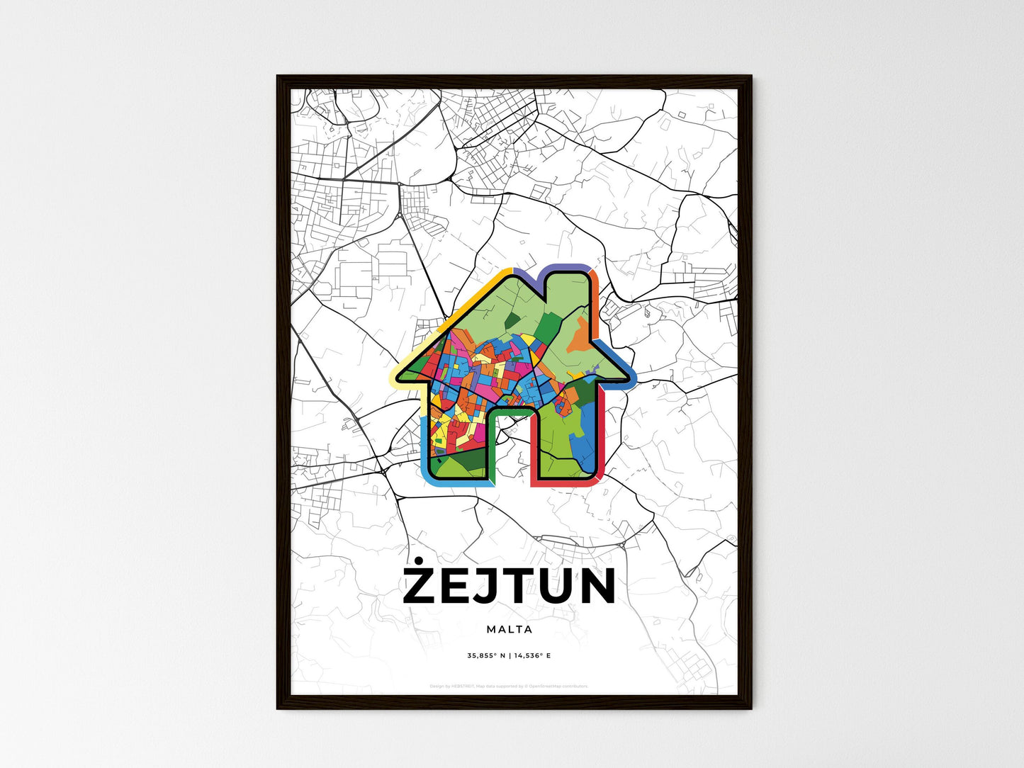 Żejtun Malta wedding art map with home icon