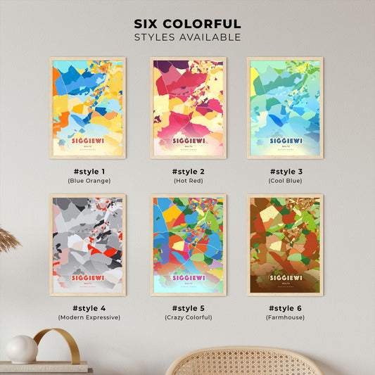 Colorful SIĠĠIEWI MALTA Fine Art Map Blue Orange