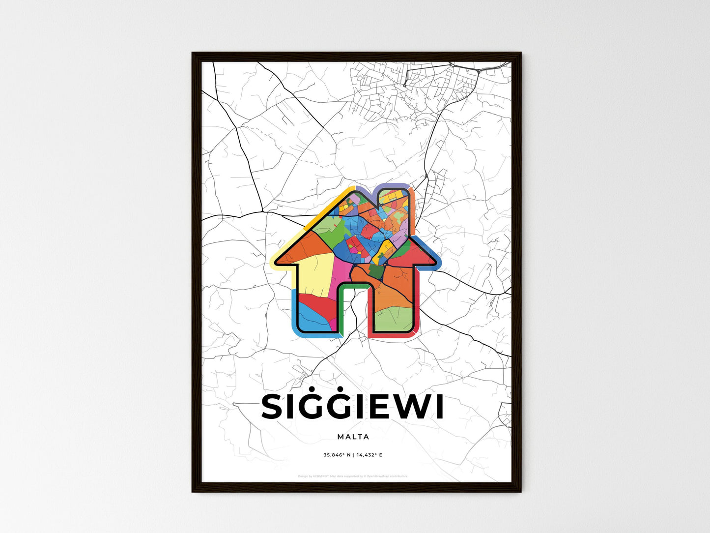 Siġġiewi Malta wedding art map with home icon