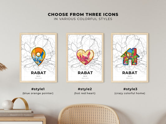 Rabat Malta maps with colorful icons