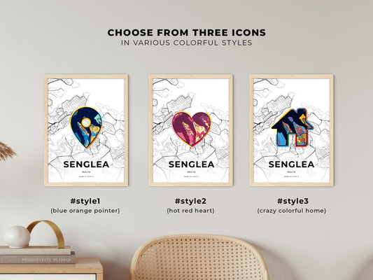 Senglea Malta maps with colorful icons
