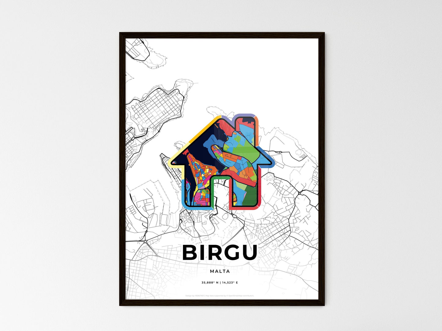 Birgu Malta wedding art map with home icon