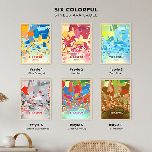 Colorful TIRASPOL MOLDOVA Fine Art Map Blue Orange