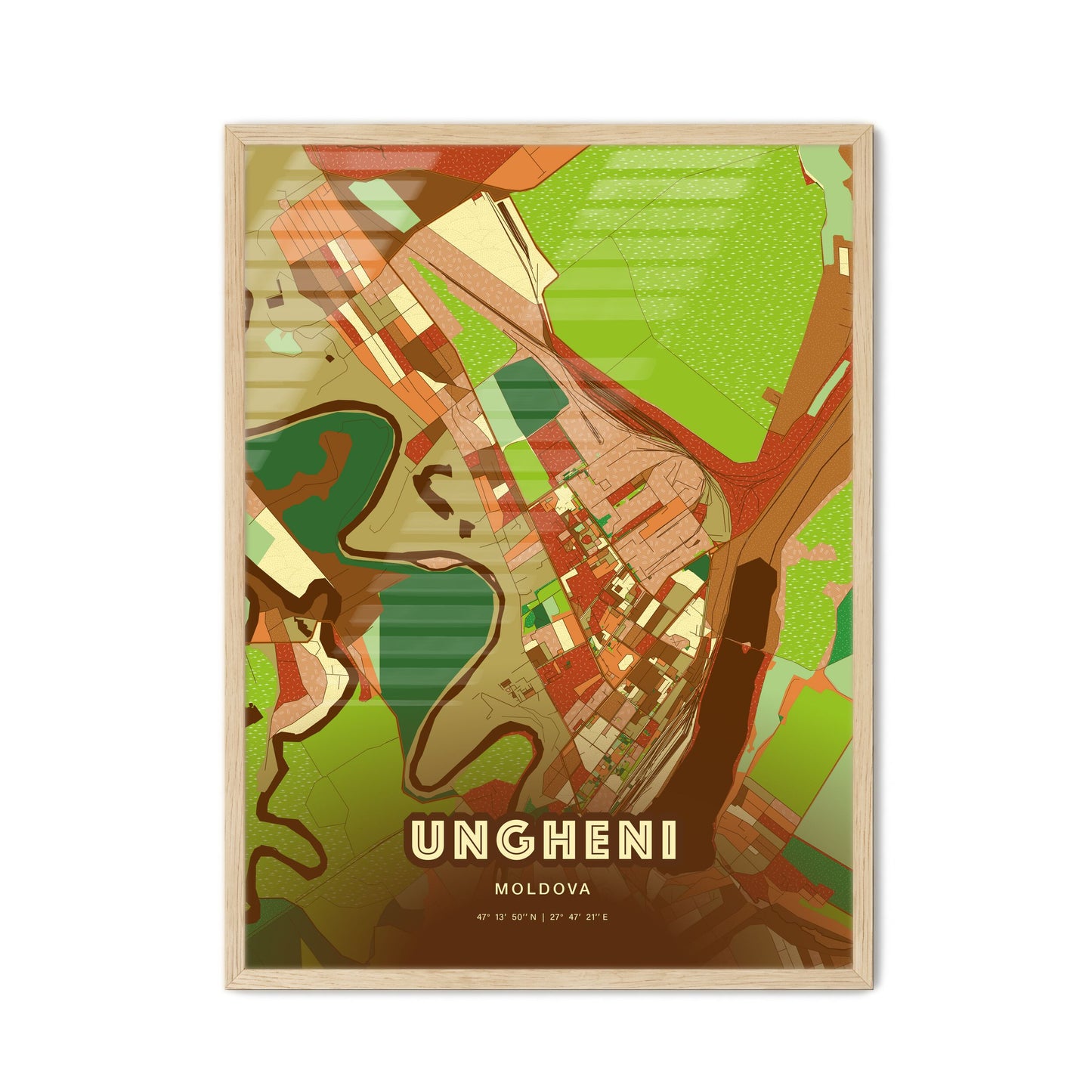 Colorful UNGHENI MOLDOVA Fine Art Map Farmhouse