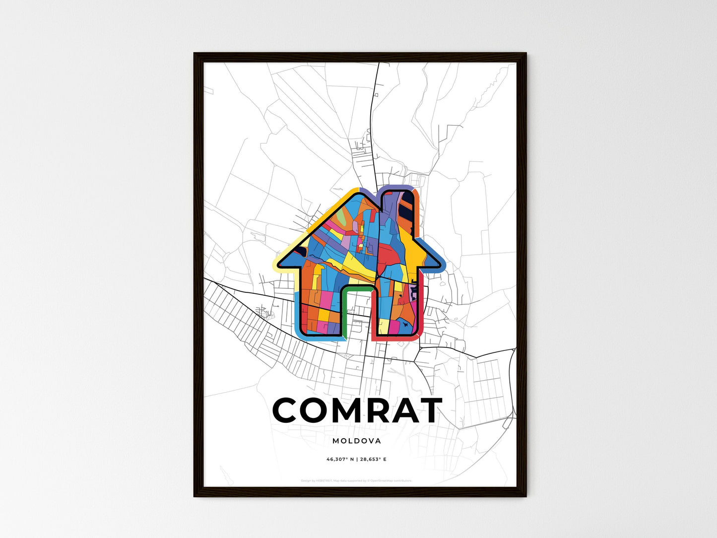 Comrat Moldova wedding art map with home icon