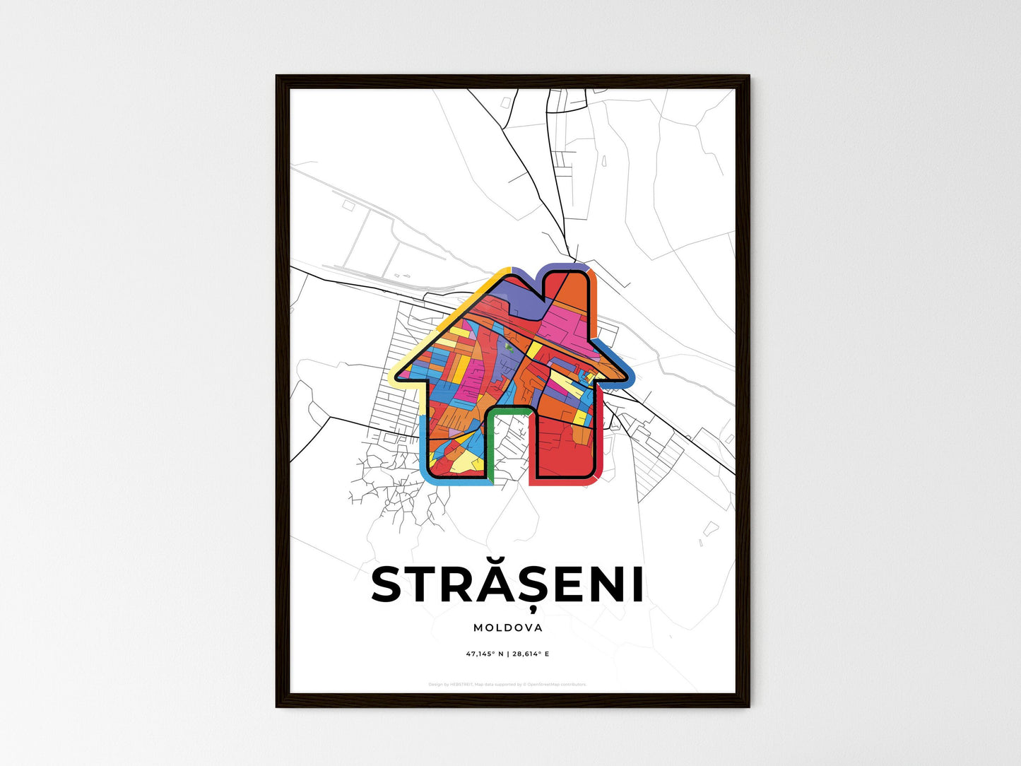 Strășeni Moldova wedding art map with home icon