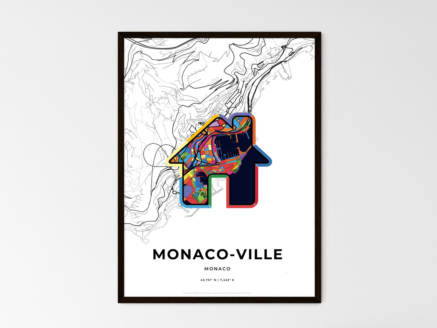 Monaco-Ville Monaco wedding art map with home icon