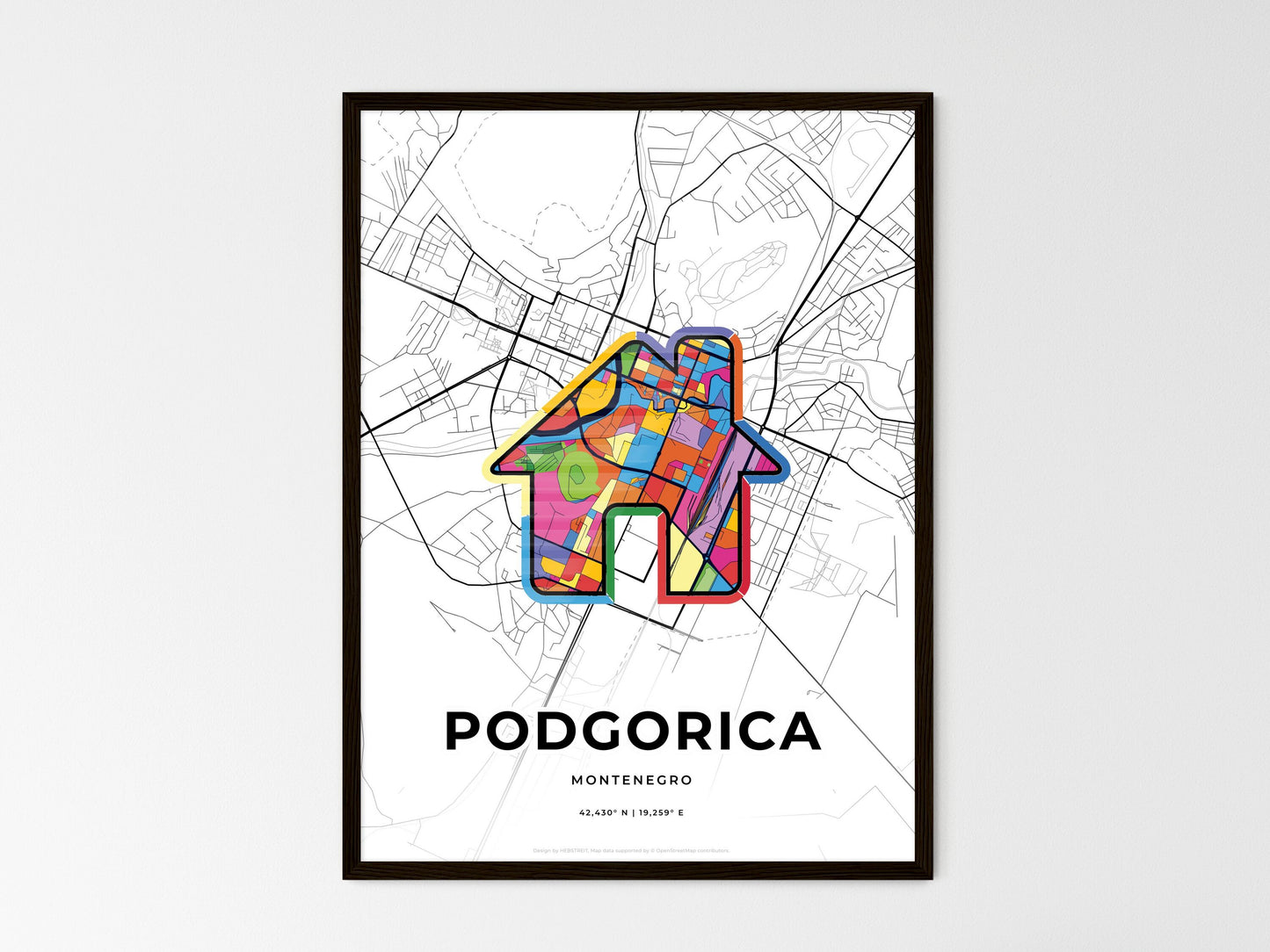 Podgorica Montenegro wedding art map with home icon