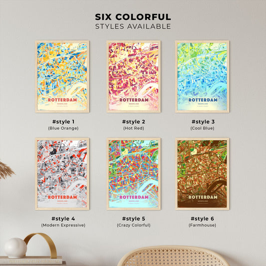 Colorful ROTTERDAM NETHERLANDS Fine Art Map Blue Orange