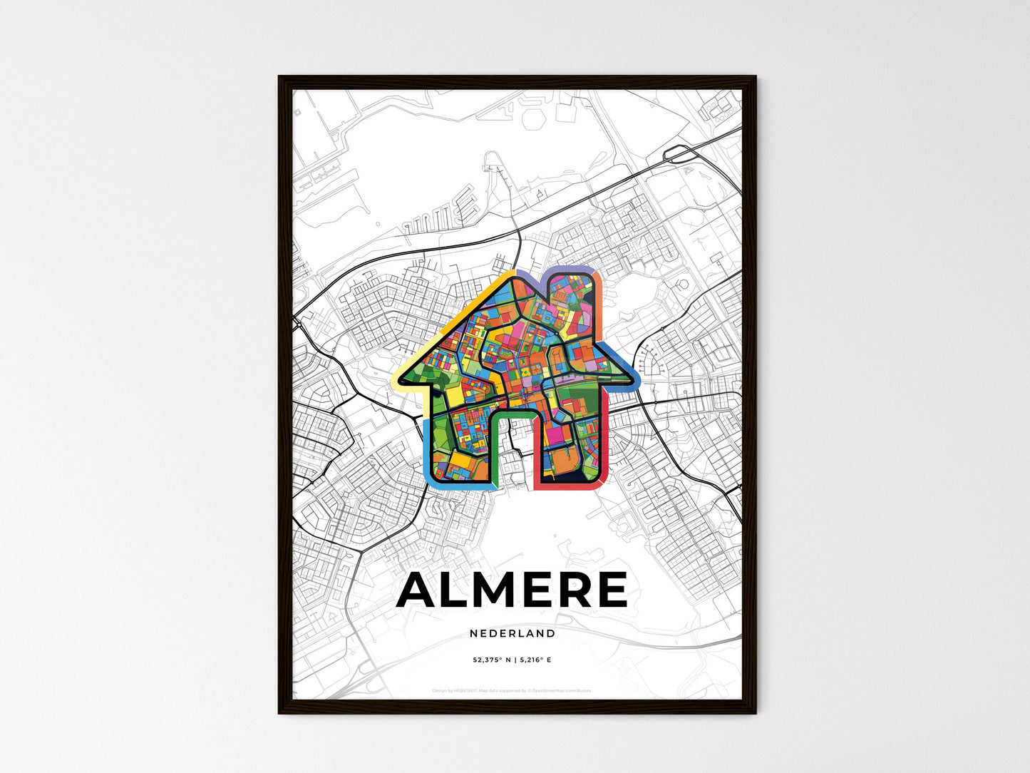 Almere Netherlands wedding art map with home icon