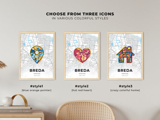 Breda Netherlands maps with colorful icons