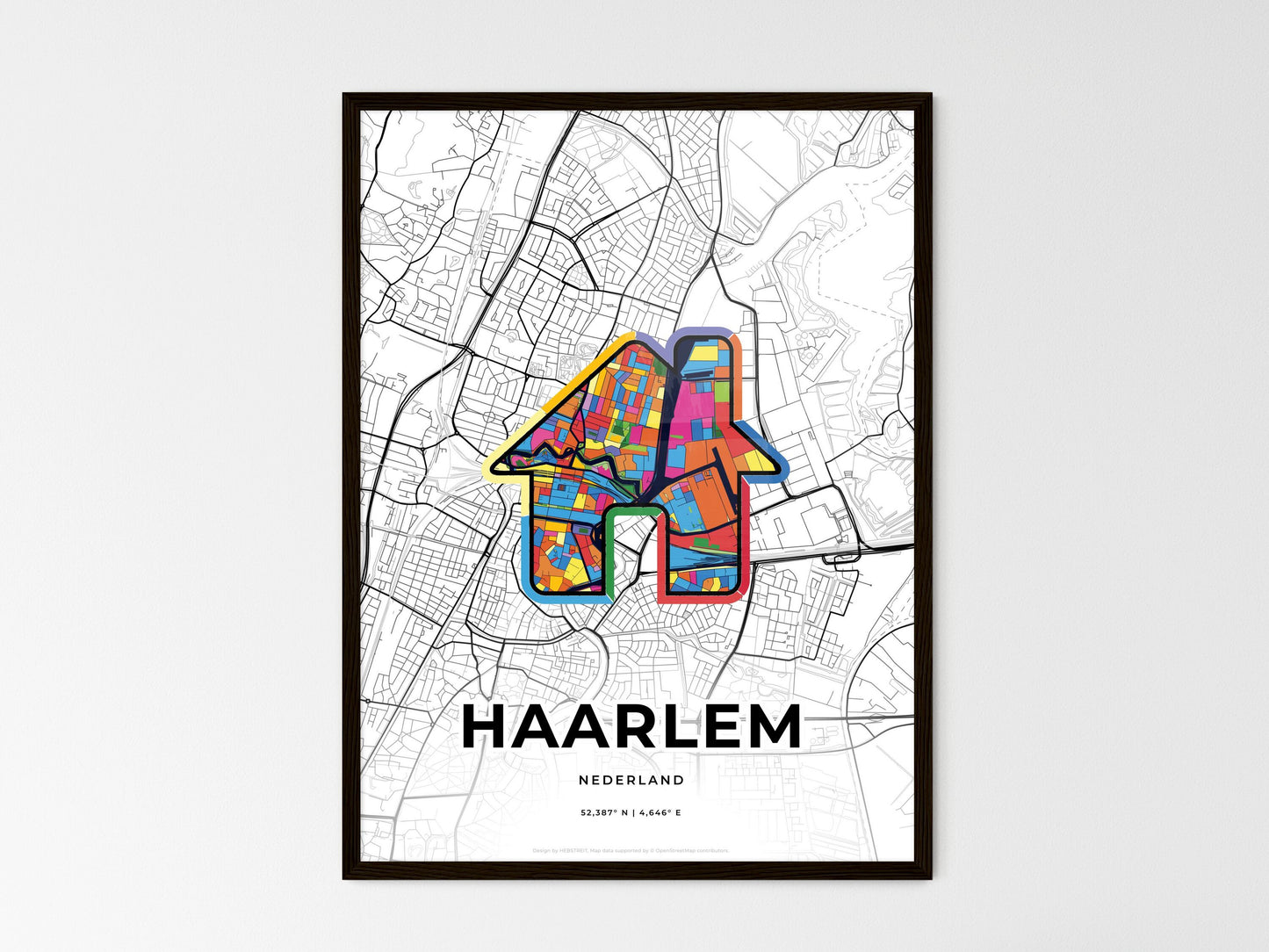 Haarlem Netherlands wedding art map with home icon