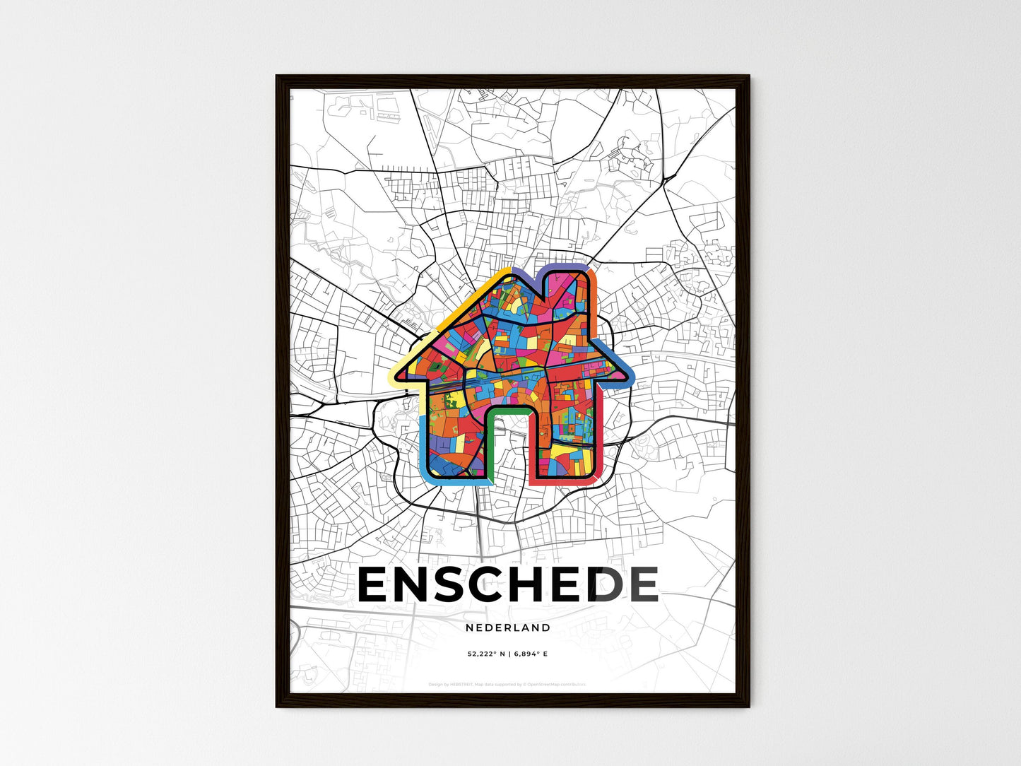 Enschede Netherlands wedding art map with home icon