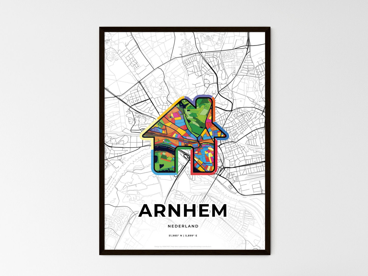 Arnhem Netherlands wedding art map with home icon