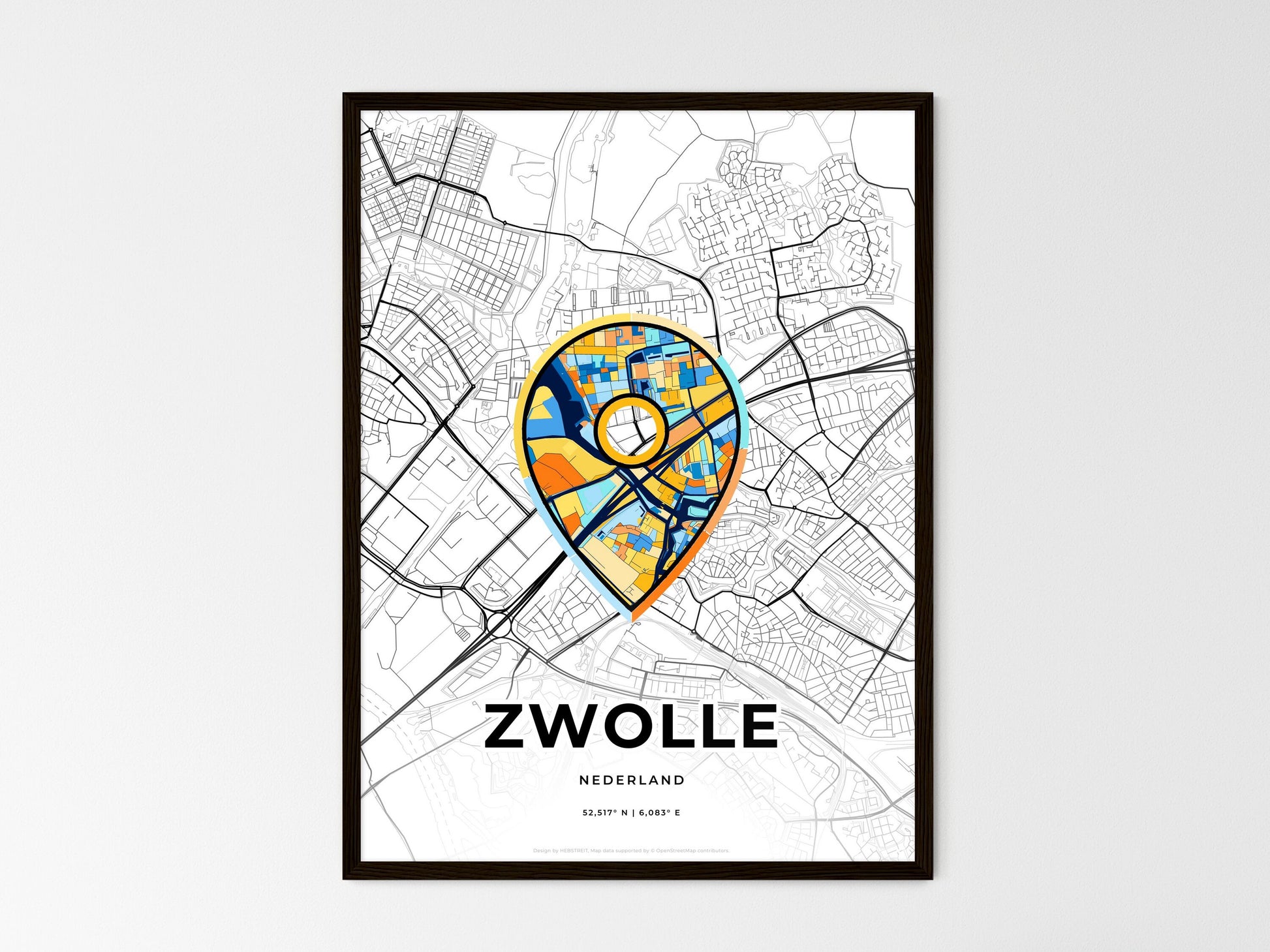 ZWOLLE NETHERLANDS minimal art map with a colorful icon. Where it all began, Couple map gift. Style 1