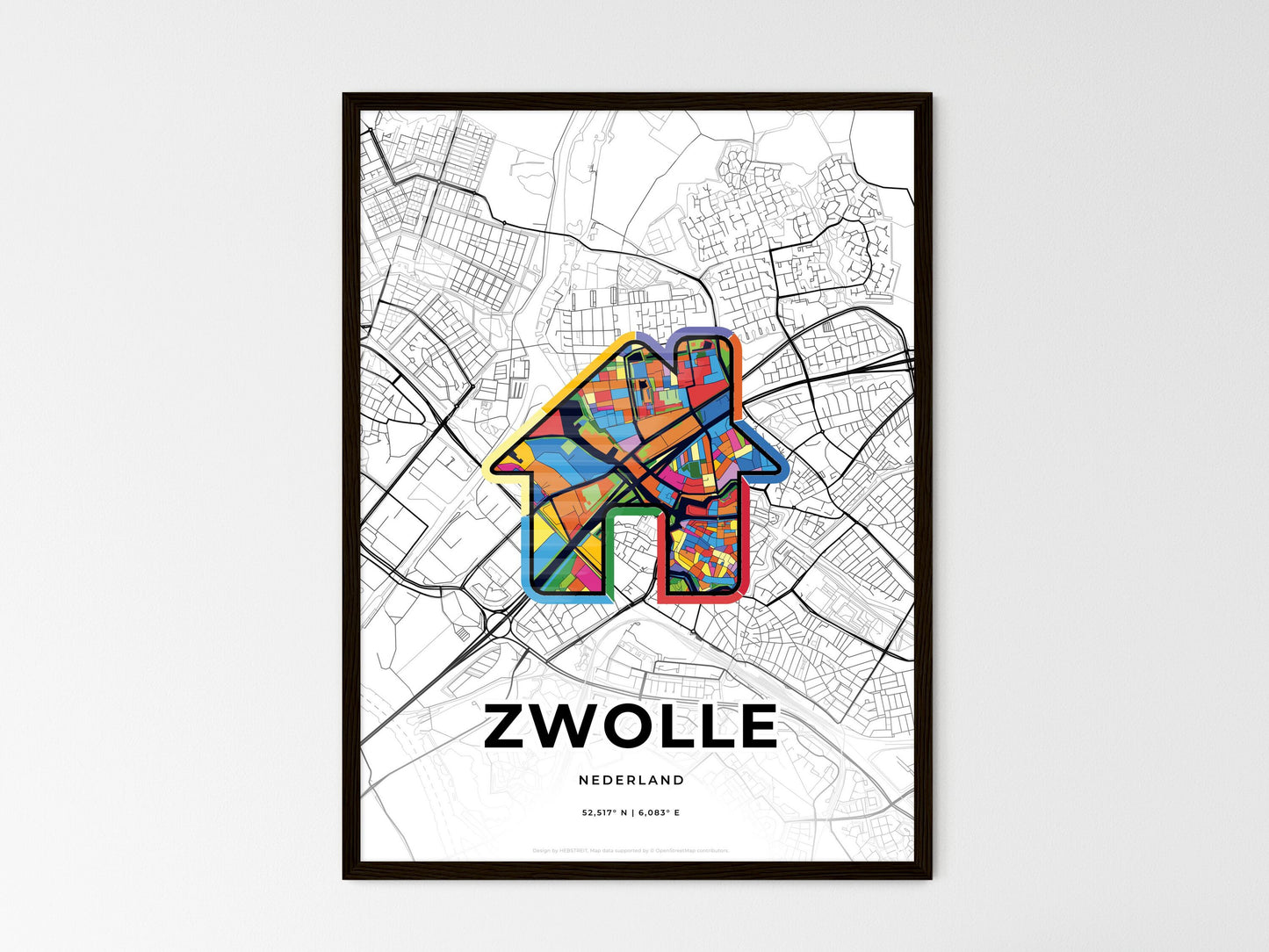 Zwolle Netherlands wedding art map with home icon
