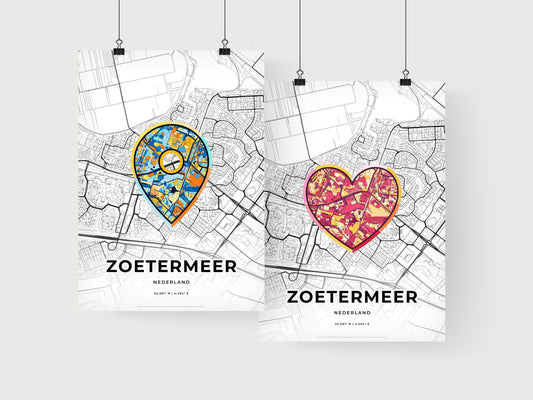 ZOETERMEER NETHERLANDS minimal art map with a colorful icon. Where it all began, Couple map gift.