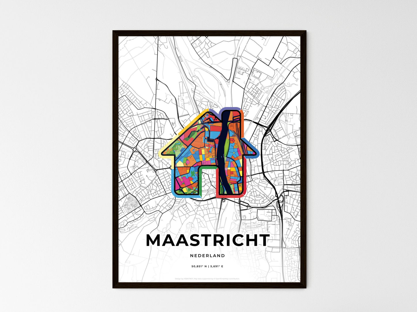 Maastricht Netherlands wedding art map with home icon
