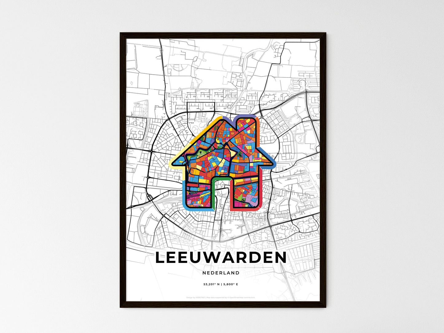 Leeuwarden Netherlands wedding art map with home icon