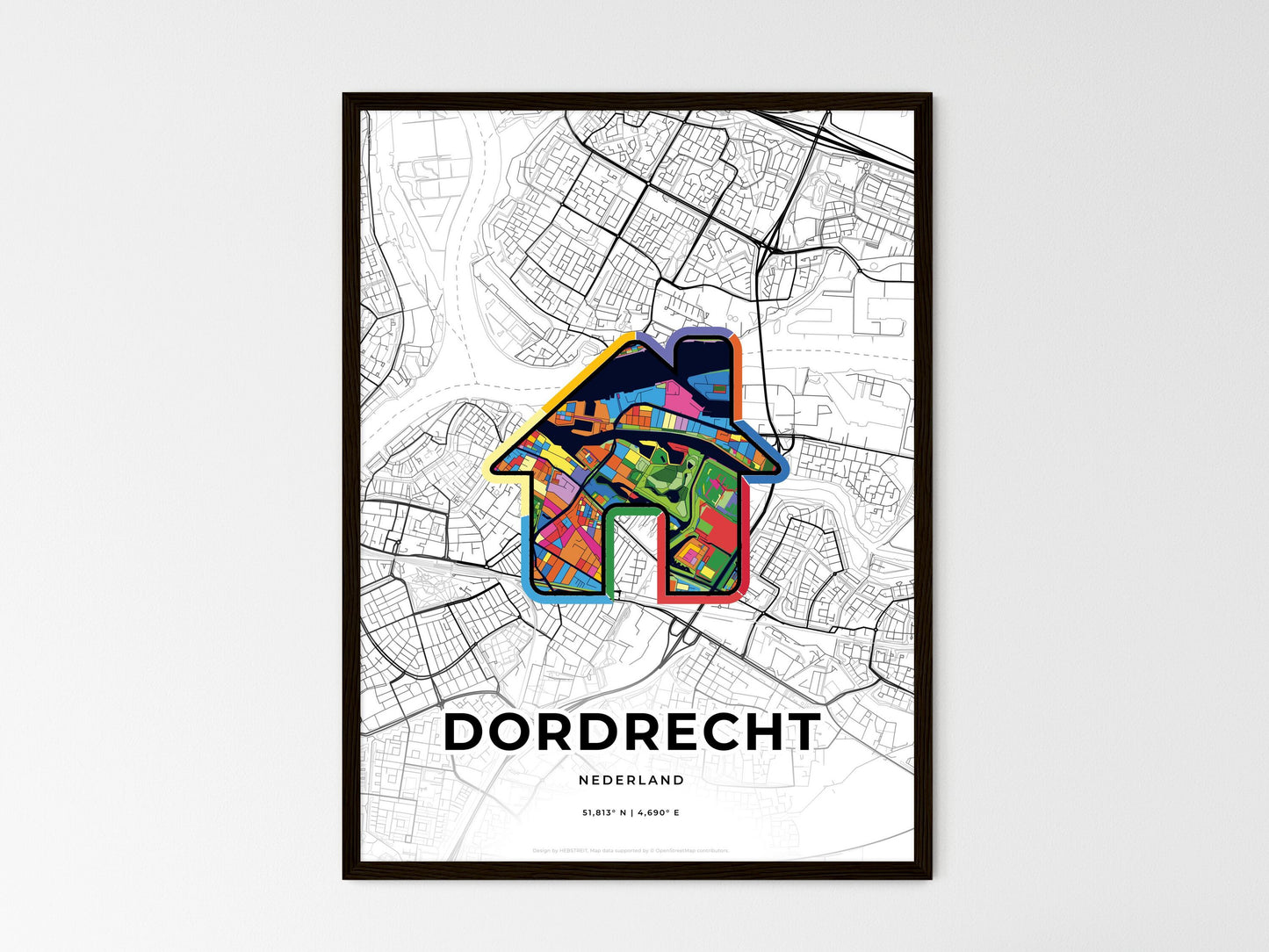 Dordrecht Netherlands wedding art map with home icon