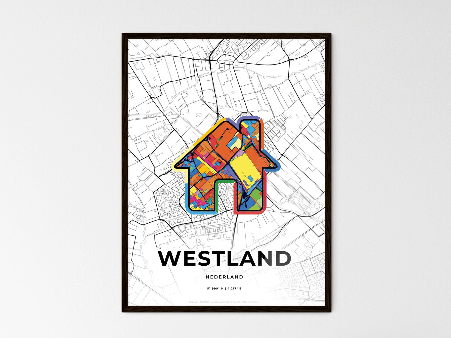 Westland Netherlands wedding art map with home icon