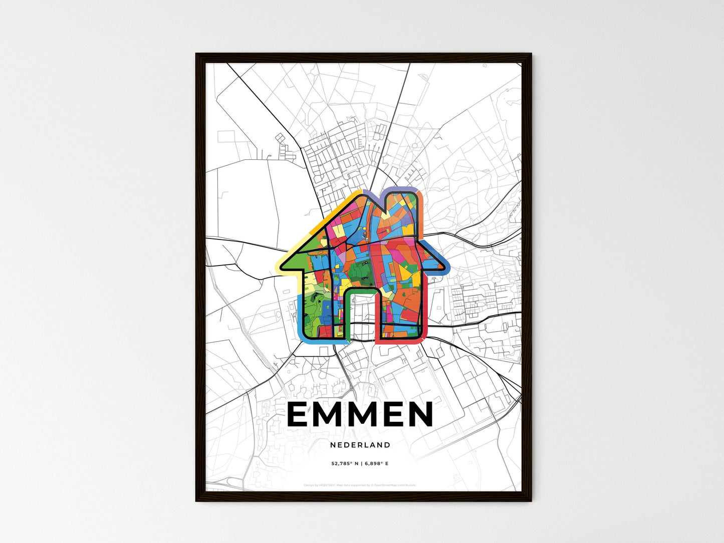 Emmen Netherlands wedding art map with home icon