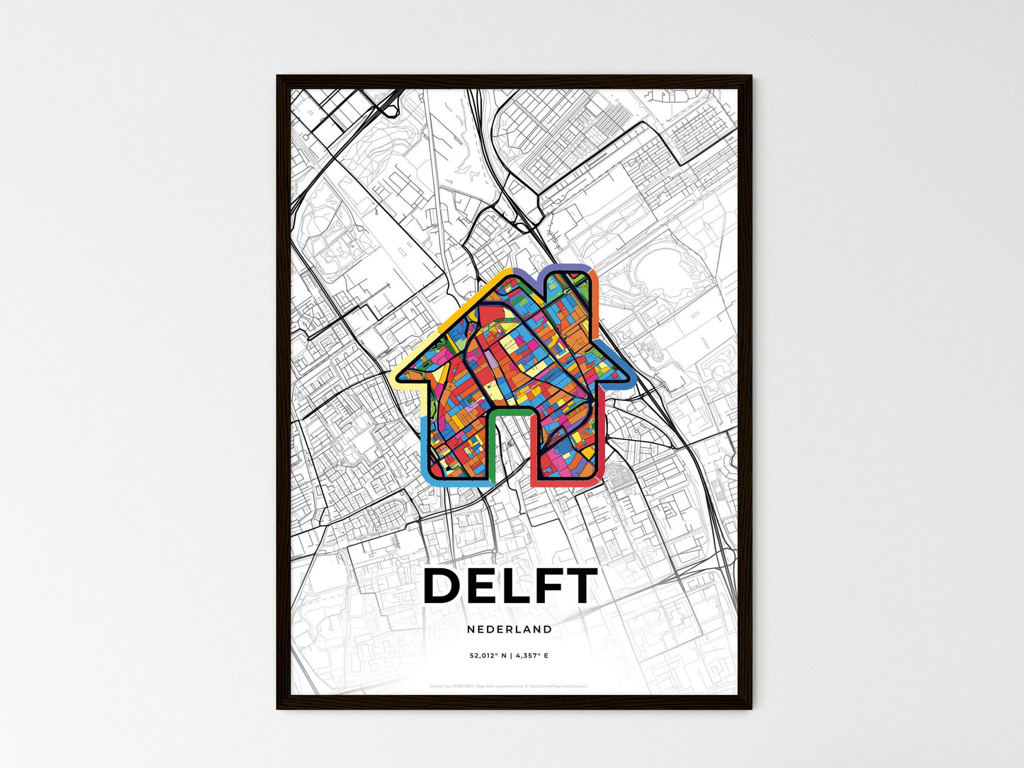Delft Netherlands wedding art map with home icon
