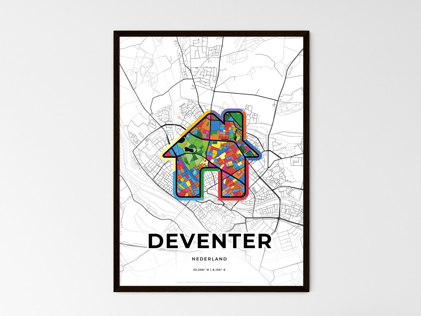 Deventer Netherlands wedding art map with home icon